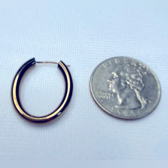 Vntg 14K Gold Brown Hollow Oval Earrings - Picture 4 of 5